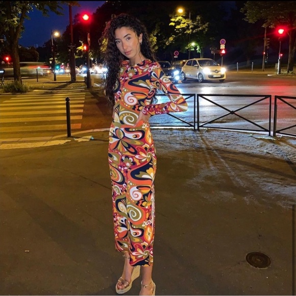 Zara Multi Printed Mini Dress  Long sleeve round neckline - Picture 9 of 12